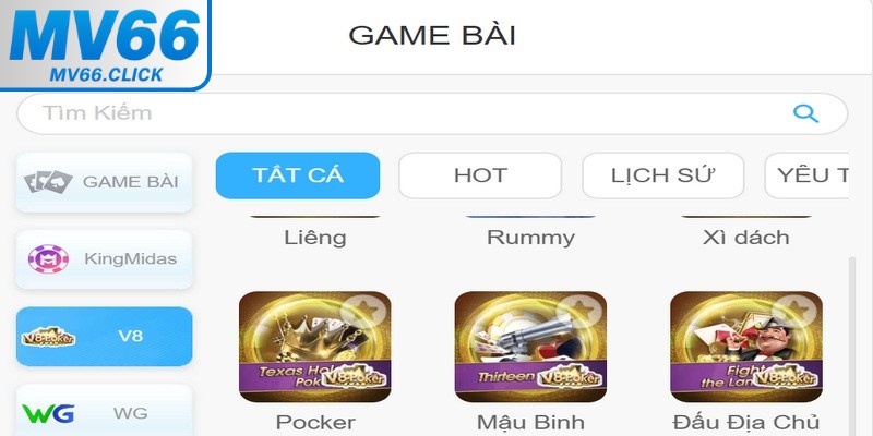 Những trò chơi nổi bật của game bài MV66 