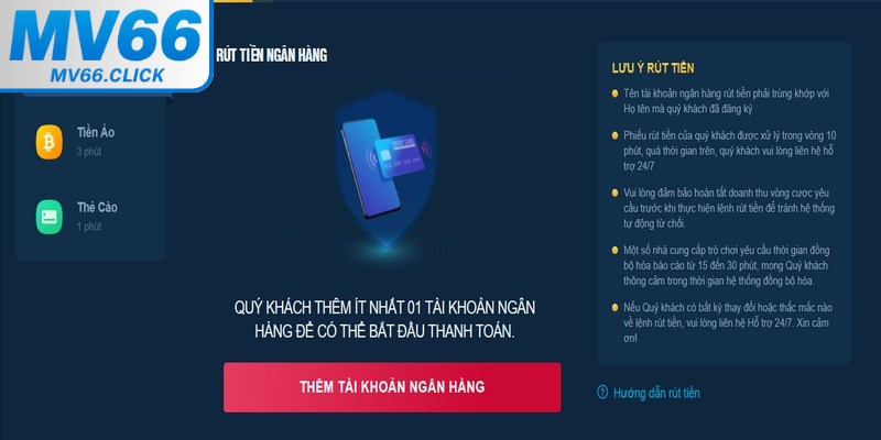 Rút tiền MV66 diễn ra rất nhanh, an toàn tuyệt đối trong từng bước